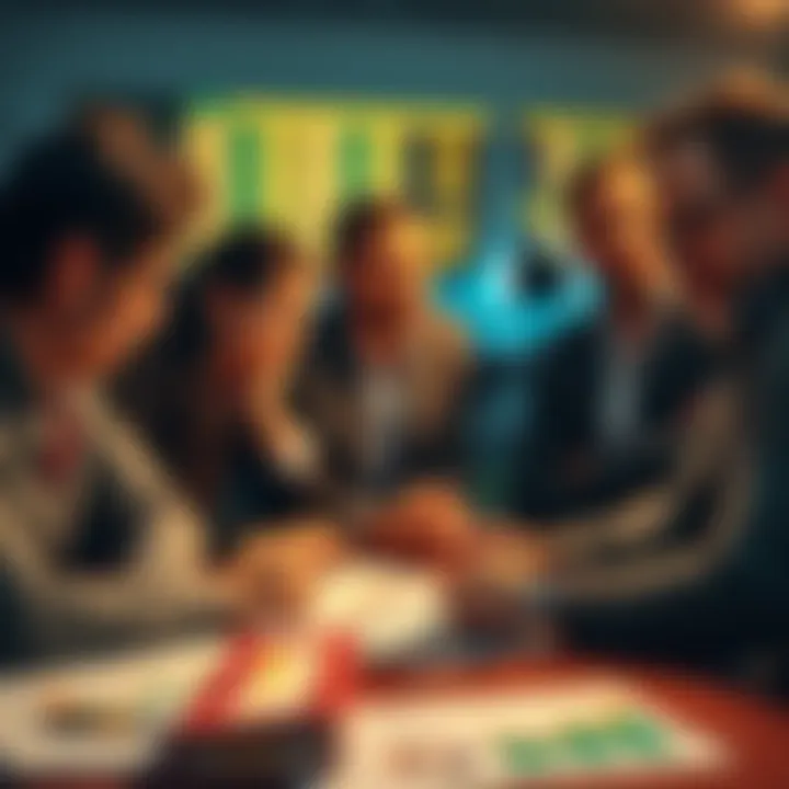 Confident Bettors Discuss Strategies A group of people discussing betting strategies with enthusiasm, showing charts and graphs on a table.