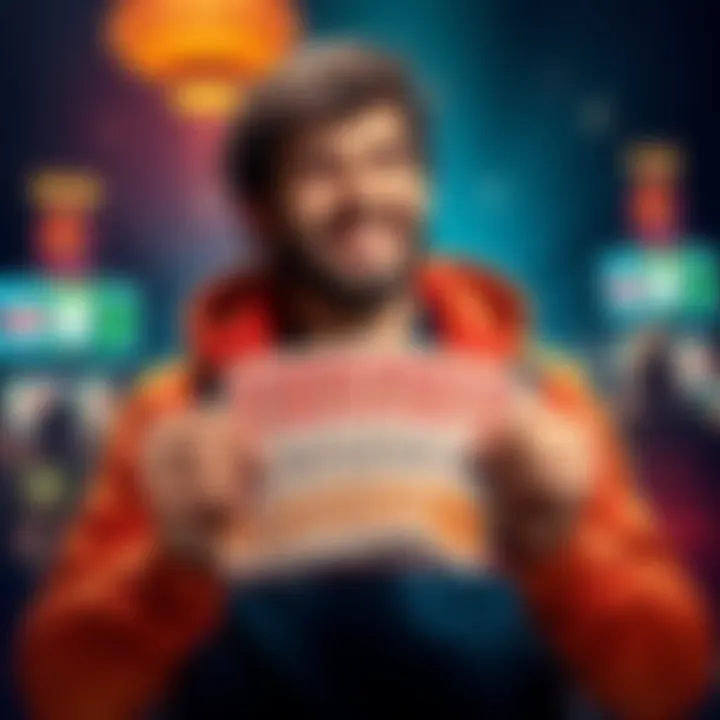 A confident gambler holds 19 raffle tickets with a hopeful expression, ready to win a 25K prize