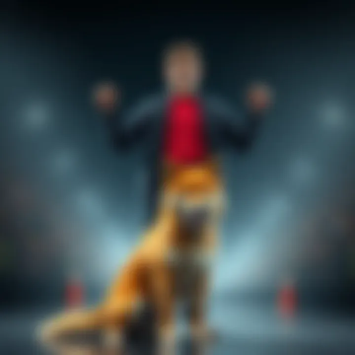 A person standing confidently with a playful dog, showcasing self-assurance and a strong attitude