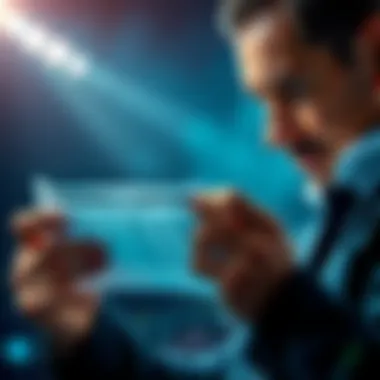 Person looking at a betting slip with a confused expression A person examining a betting slip with uncertainty, contemplating a questionable wager.