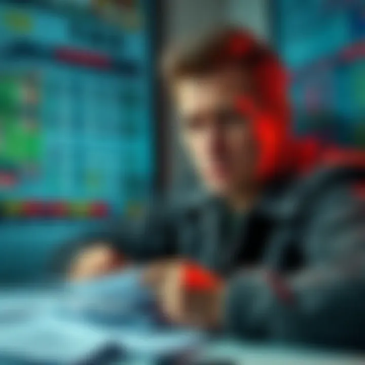 A bettor shows confusion while searching for a non-existent football player, surrounded by football statistics and betting slips.