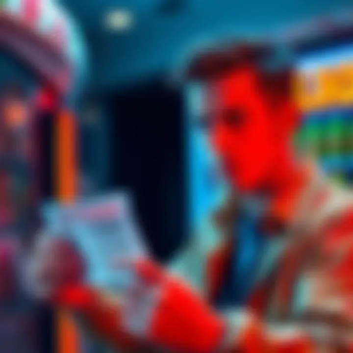A player looks puzzled while holding a lottery ticket, searching for winning numbers