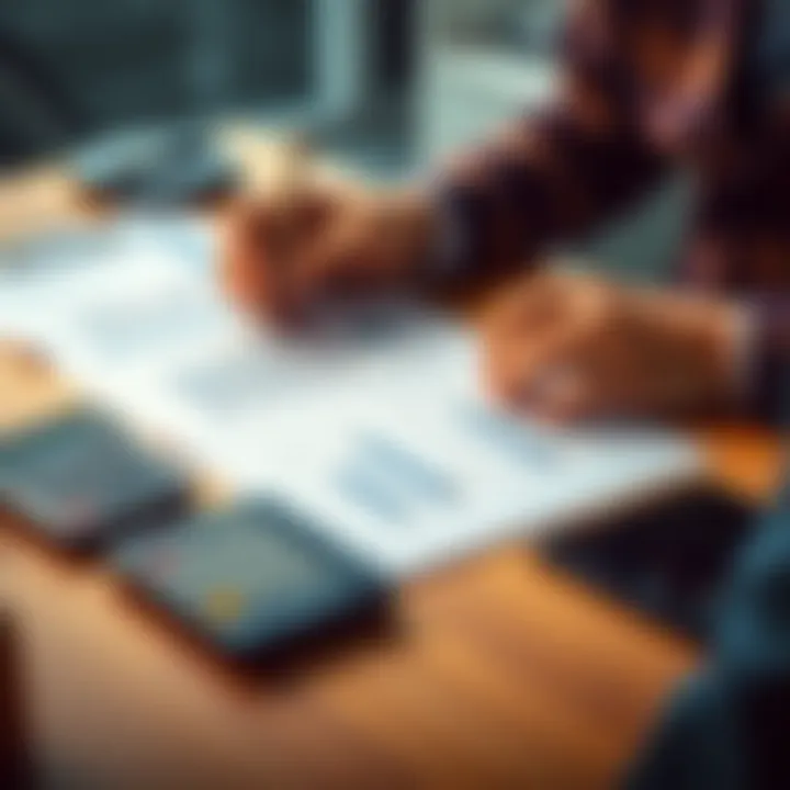 A person weighing options with financial documents and a calculator on a desk.