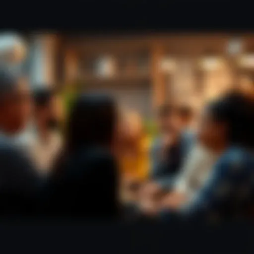 Contemporary Themes Discussion A diverse group of people engaged in a deep conversation about current topics, with thoughtful expressions and gestures, in a cozy setting.