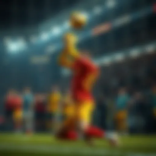 Goalkeeper Sergei making a dramatic save during the match, surrounded by players and fans reacting