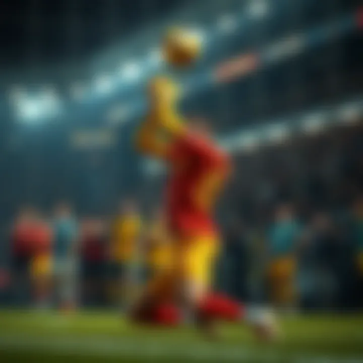 Goalkeeper Sergei making a dramatic save during the match, surrounded by players and fans reacting