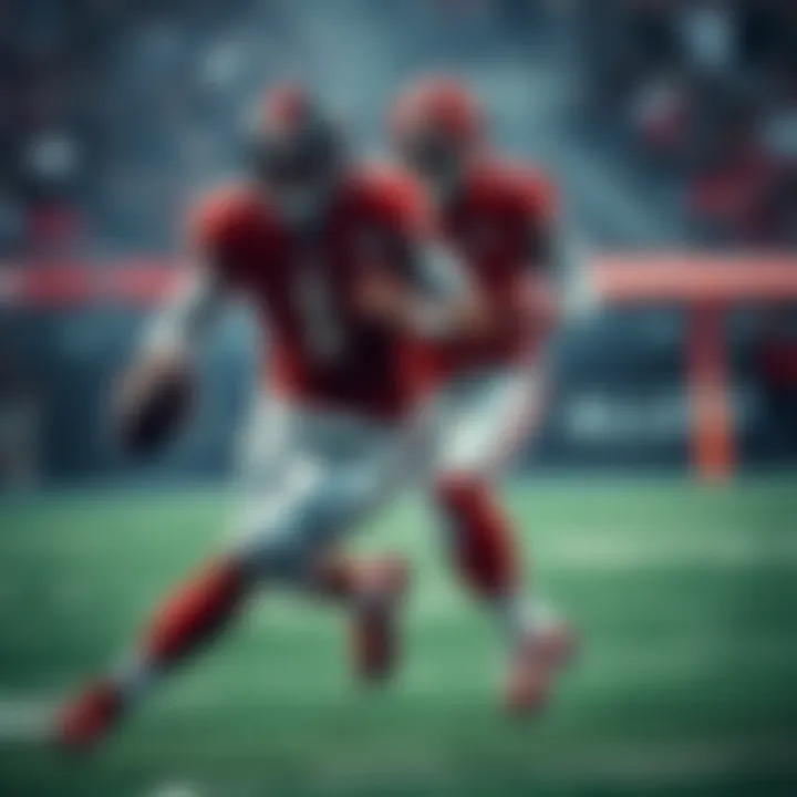 Cook avoiding a run in the red zone while Allen prepares for a potential MVP play.