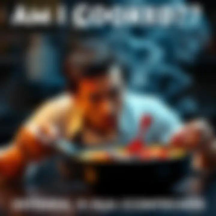 A worried person looking at a frying pan, symbolizing the question 'Am I Cooked???'