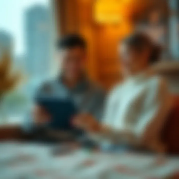 A couple happily checking their hotel reservation on a tablet at home, preparing for a September trip.