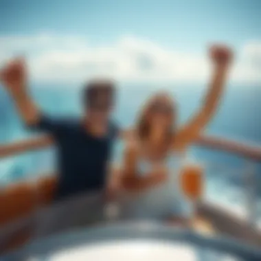 A couple joyfully celebrating on a cruise after winning a bonus from a $40 bet