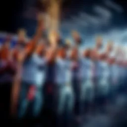 Cowboys Celebrating Awards Season A group of excited Dallas Cowboys players celebrating together with trophies in hand during awards season