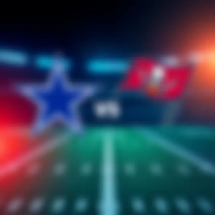 Dallas Cowboys and Tampa Bay Buccaneers logos with football field background