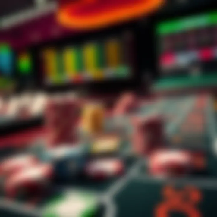 A Crapless craps table showing betting options and colorful chips stacked on various sections.