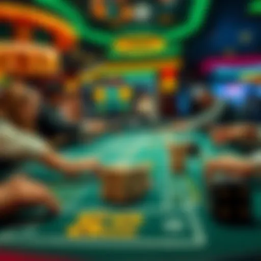 A craps table with players rolling dice and placing bets, showcasing excitement and anticipation in a casino setting