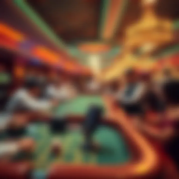A bustling craps table in Las Vegas with players placing bets and a dealer overseeing the game.