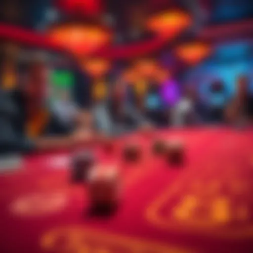 A craps table with players looking concerned, showing dice and betting chips