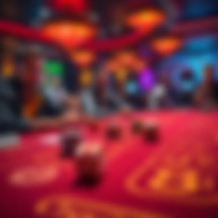 A craps table with players looking concerned, showing dice and betting chips