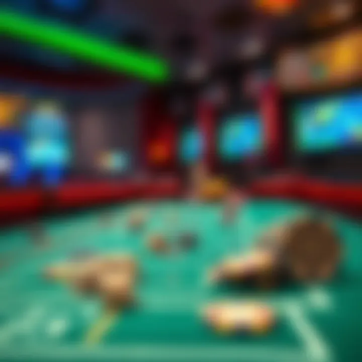 A craps table with dice and chips, showcasing a tense game atmosphere