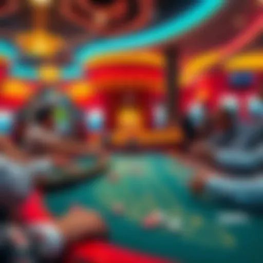 A lively craps table with players throwing dice in a Las Vegas casino, featuring a vibrant atmosphere with bright lights and excited players.