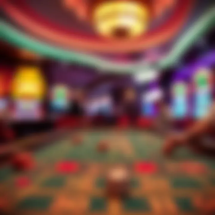 A busy craps table at a Las Vegas casino with players rolling dice and placing bets.