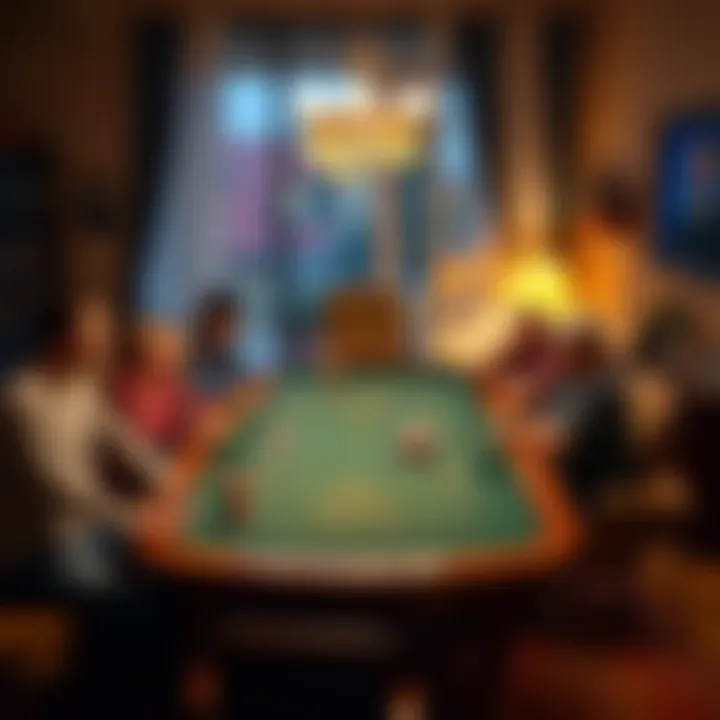 Craps Table in Living Room Uncle Rico playing craps at a table set up in his living room, surrounded by friends and decorations that create a fun atmosphere.