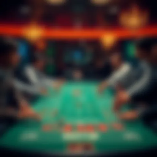 A lively craps table with players throwing dice and engaging with each other, showcasing moments of excitement and tension.