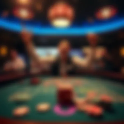 A player celebrating a win at a craps table, surrounded by chips and dice, with excitement in the air.