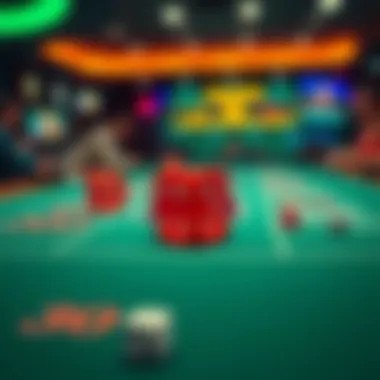 A vibrant craps table showing players engaged in the game, focusing on the dice and betting options.