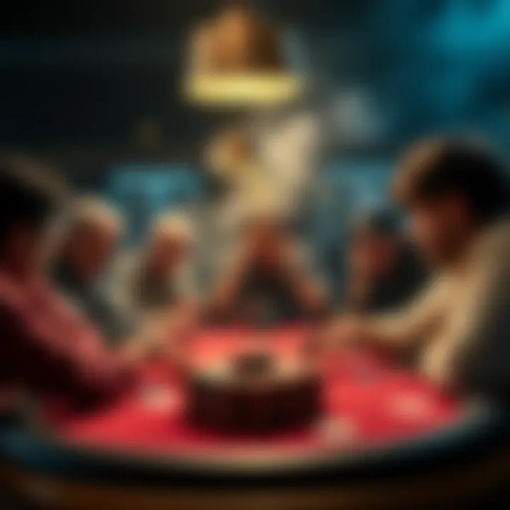A chaotic poker table scene with players arguing and a dealer looking shocked, showcasing intense emotions and action