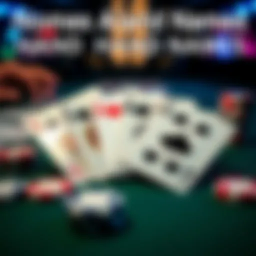 Playing cards on a table with fun and unique names for poker hands like 'KANGS' and 'Insurrection' displayed