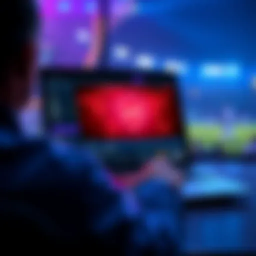 A person using a laptop to access cricket betting websites with a VPN on the screen