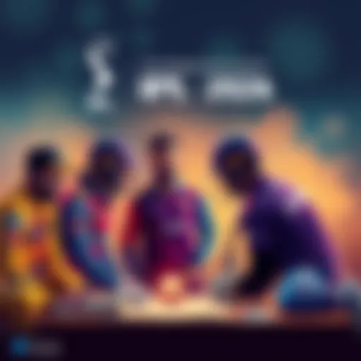 A group of cricket players discussing their game plans for IPL 2026, showing determination and teamwork.