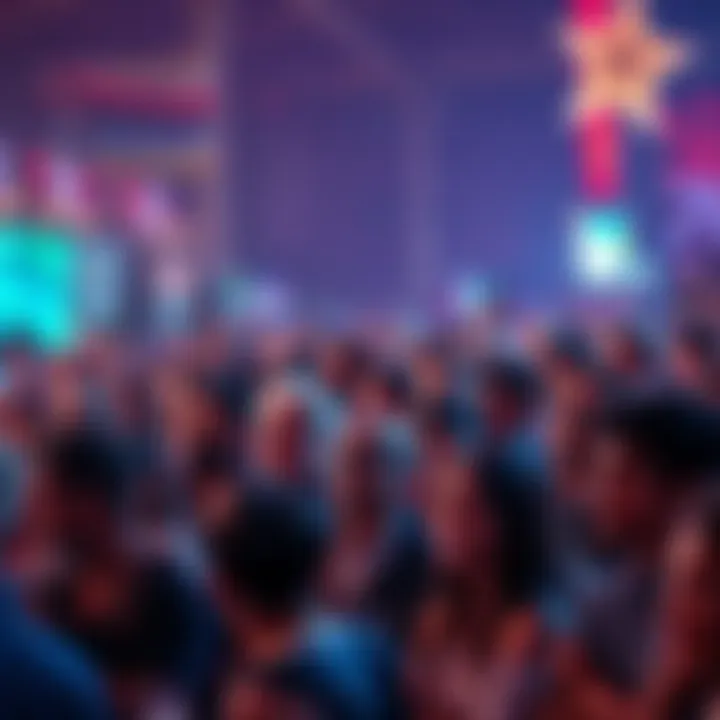 A diverse crowd showing various emotions during the Onw down event, with people discussing and interacting with each other.