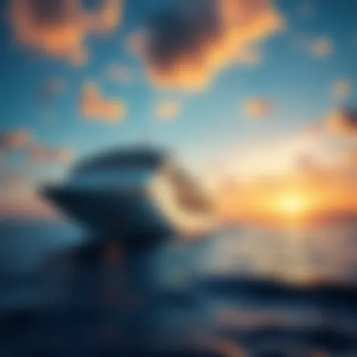 A cruise ship sailing in the ocean with a banner for free cruise offers in the background