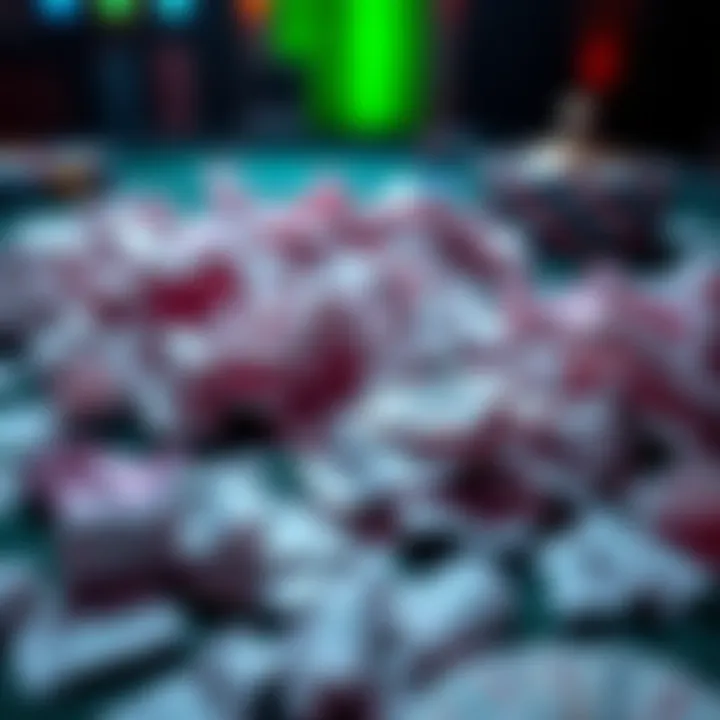 A close-up of crumpled betting slips scattered on a table, symbolizing losses in gambling.