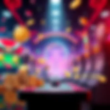 A digital representation of a crypto casino, featuring symbols of cryptocurrencies and slot machines, highlighting the idea of returning percentages without physical betting.