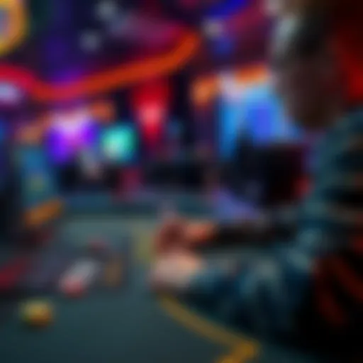 A player focused on an online blackjack game, with colorful graphics and chips, showcasing the intense and fast-paced environment of crypto casinos.