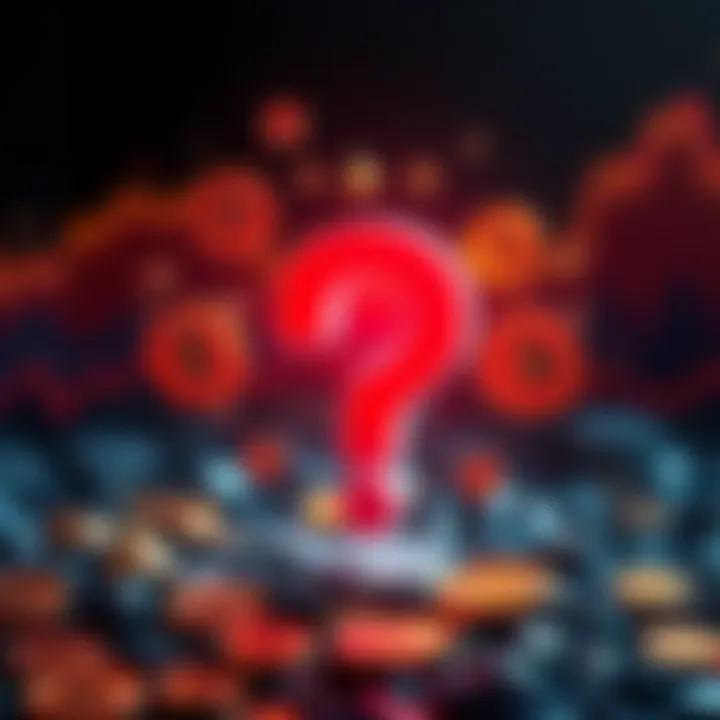 A graphic showing a question mark with cryptocurrency symbols around it, representing uncertainty in bonuses this month