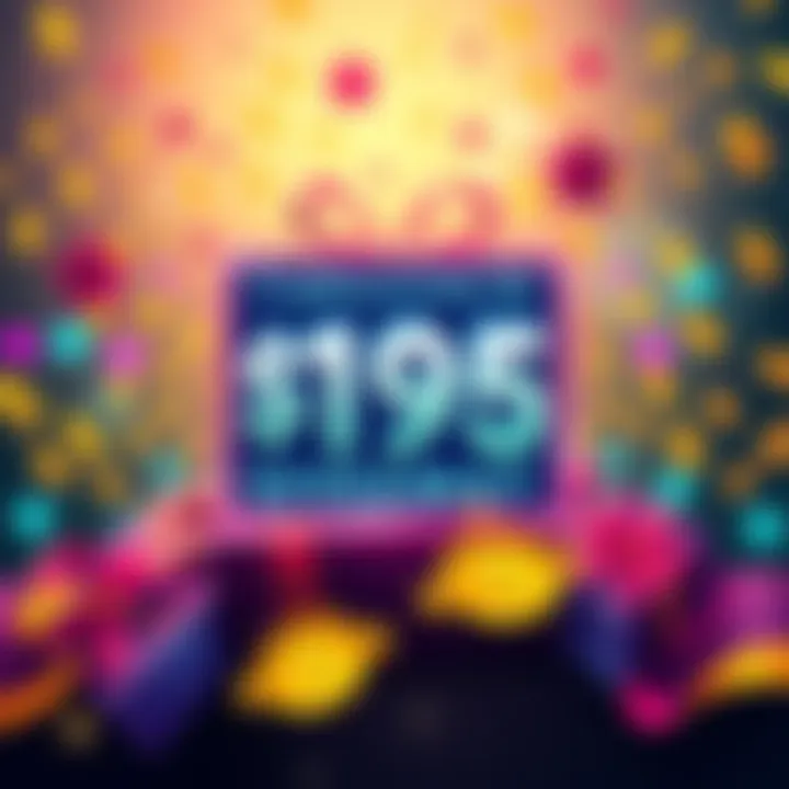 A colorful graphic promoting a $195 cryptocurrency giveaway event with a festive background and dollar signs.