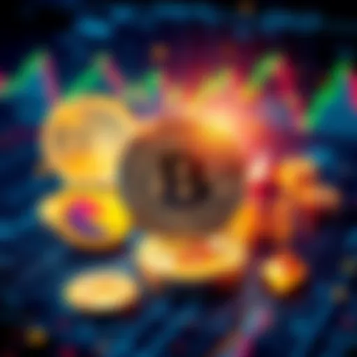 A digital illustration showing various cryptocurrency symbols like Bitcoin and Ethereum surrounded by financial graphs and charts