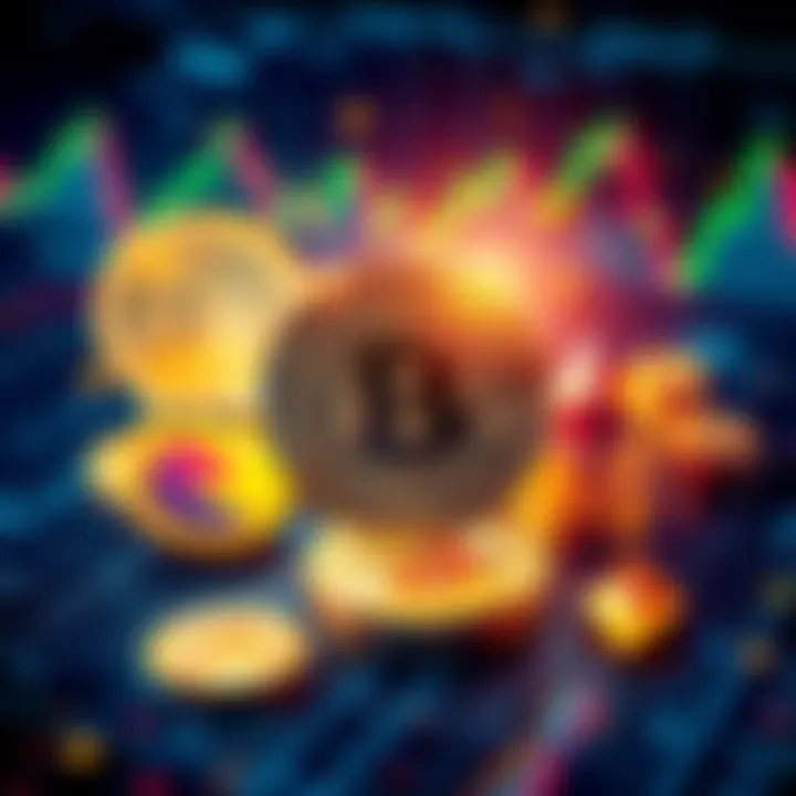 A digital illustration showing various cryptocurrency symbols like Bitcoin and Ethereum surrounded by financial graphs and charts