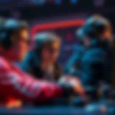 Group of competitive CS2 players discussing strategies with focused expressions