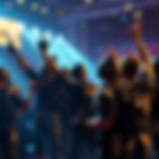 A group of professional CS:GO players celebrating after a tournament win, showing excitement and teamwork.