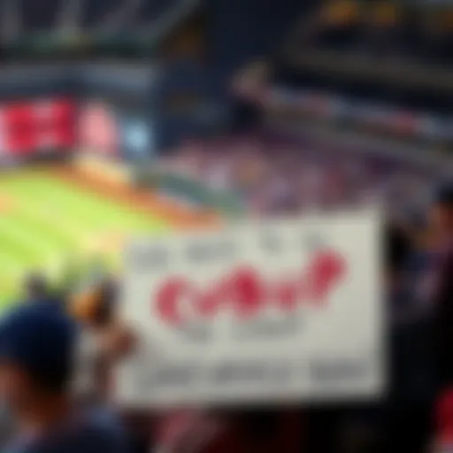 A frustrated Cubs fan holds a sign about the team's controversial lineup, surrounded by fellow supporters at a game.