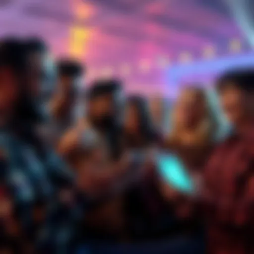 Group of people laughing and sharing unusual cultural trends on social media