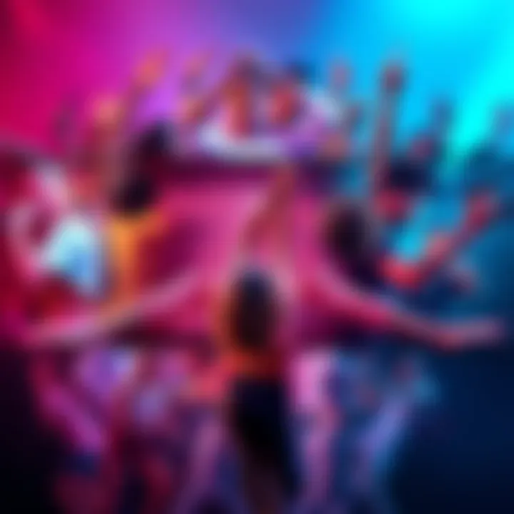 A vibrant collage showing various elements of popular culture influenced by the 7s Hit phenomenon, including music, fashion, and social media trends.