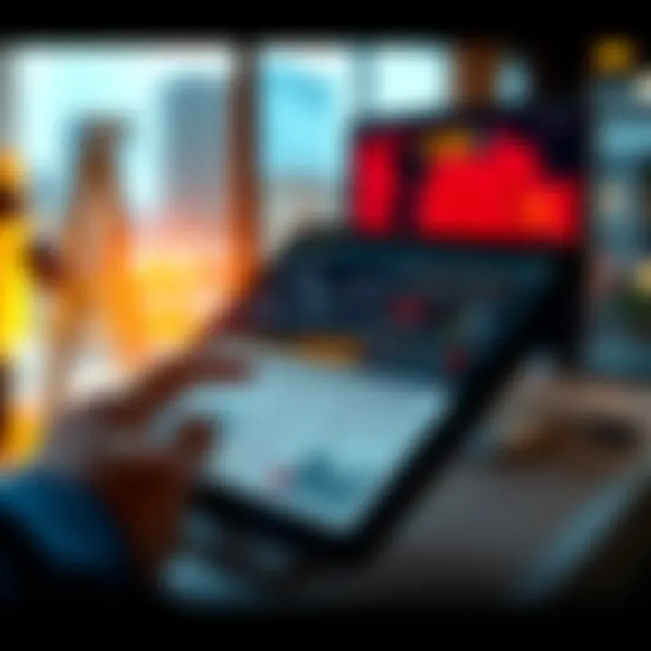 A person reading news articles on a tablet, showing charts and graphs related to current events.