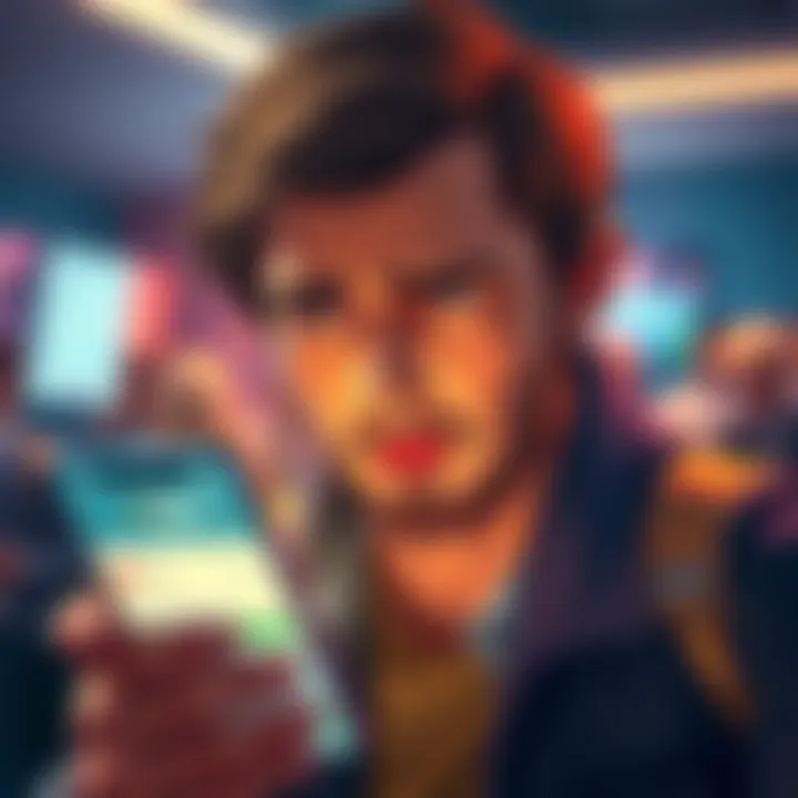 Customer upset about uncredited deposit A frustrated customer looking at their phone with a concerned expression, showing a banking app with a deposit not credited, symbolizing issues with online transactions