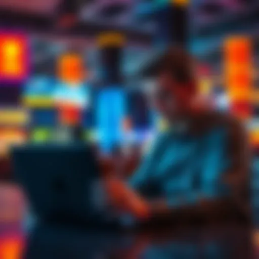 A disappointed customer looking at a laptop, exploring other casino options, symbolizing dissatisfaction with Caesars loyalty program.