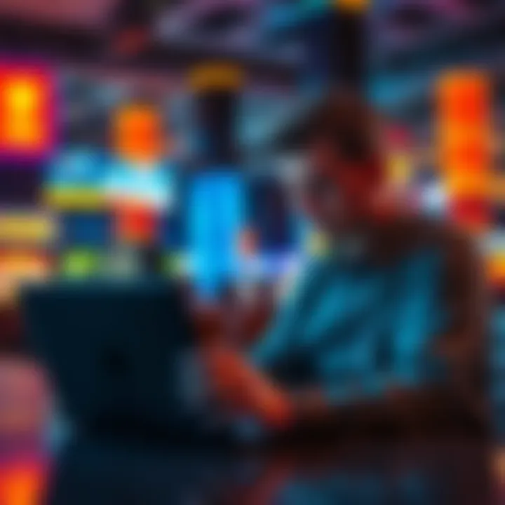 A disappointed customer looking at a laptop, exploring other casino options, symbolizing dissatisfaction with Caesars loyalty program.